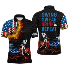 Load image into Gallery viewer, American Flag Swing Swear Drink Repeat Golf Polo Shirts, Flame Patriotic Golf Shirts For Men LDT0198