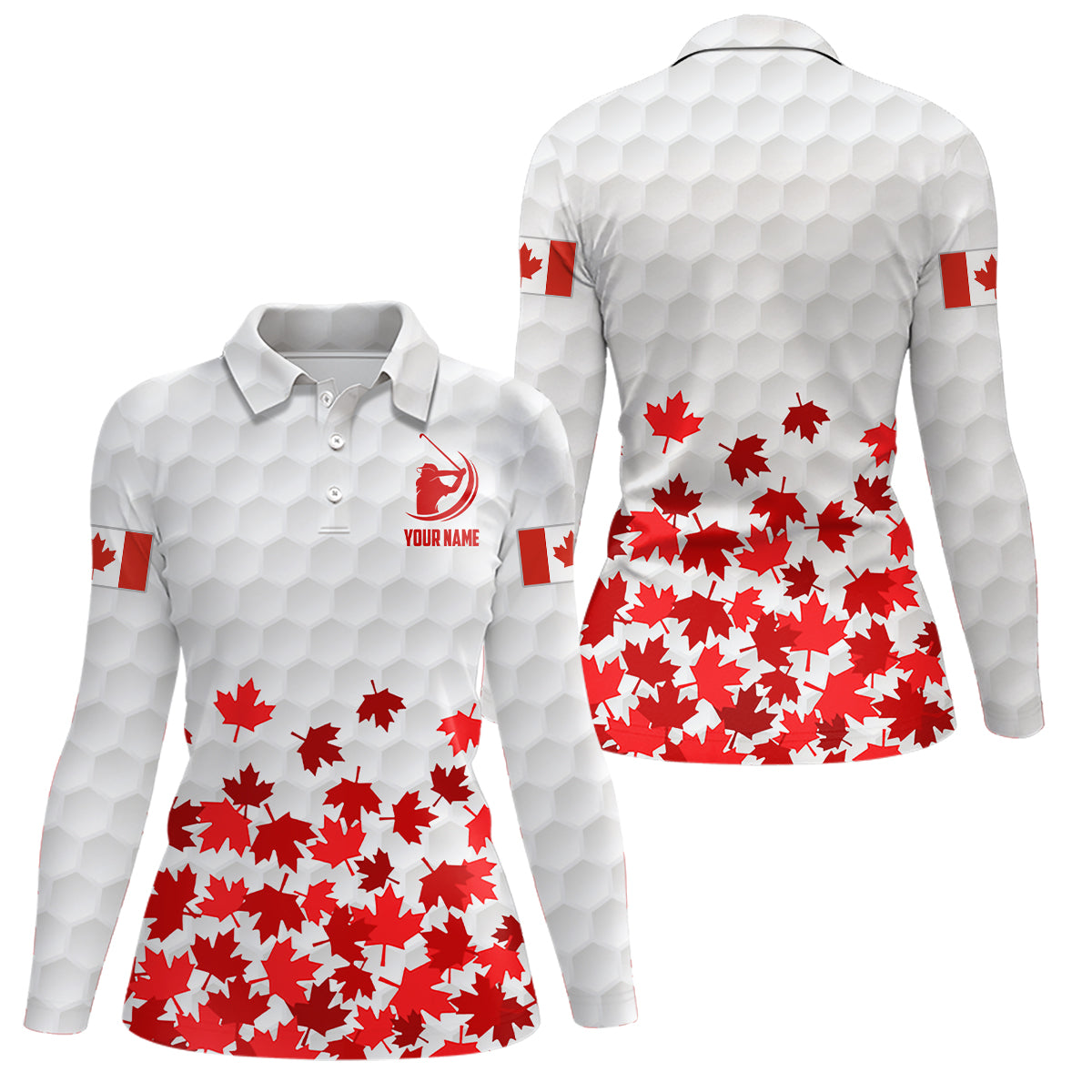 Canadian Flag Red Maple Leaf Golf Polo Shirts Custom White Patriotic Golf Shirts For Women LDT0466