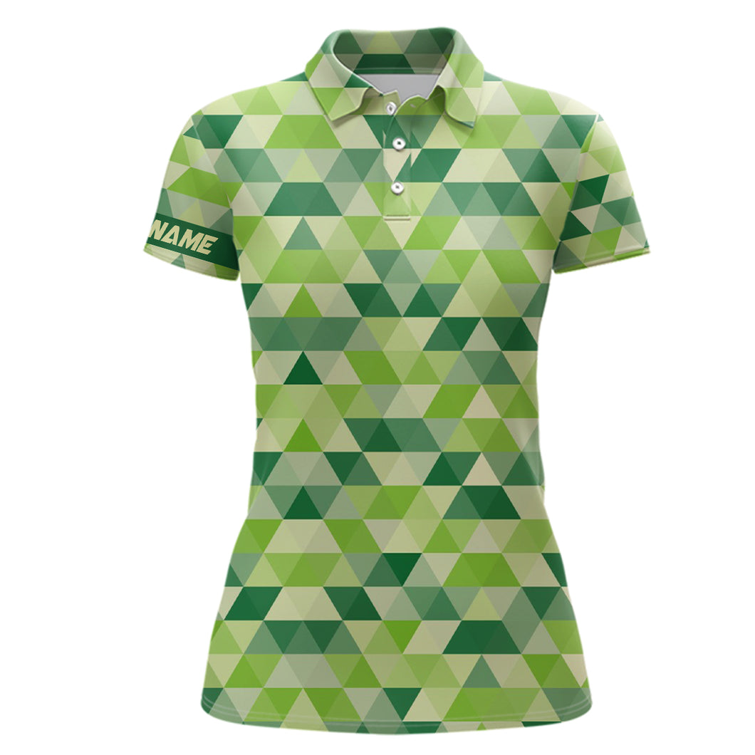 Geometric Green Womens Golf Polo Shirt Custom St Patrick Day Golf Shirts For Women Golf Gifts LDT1415