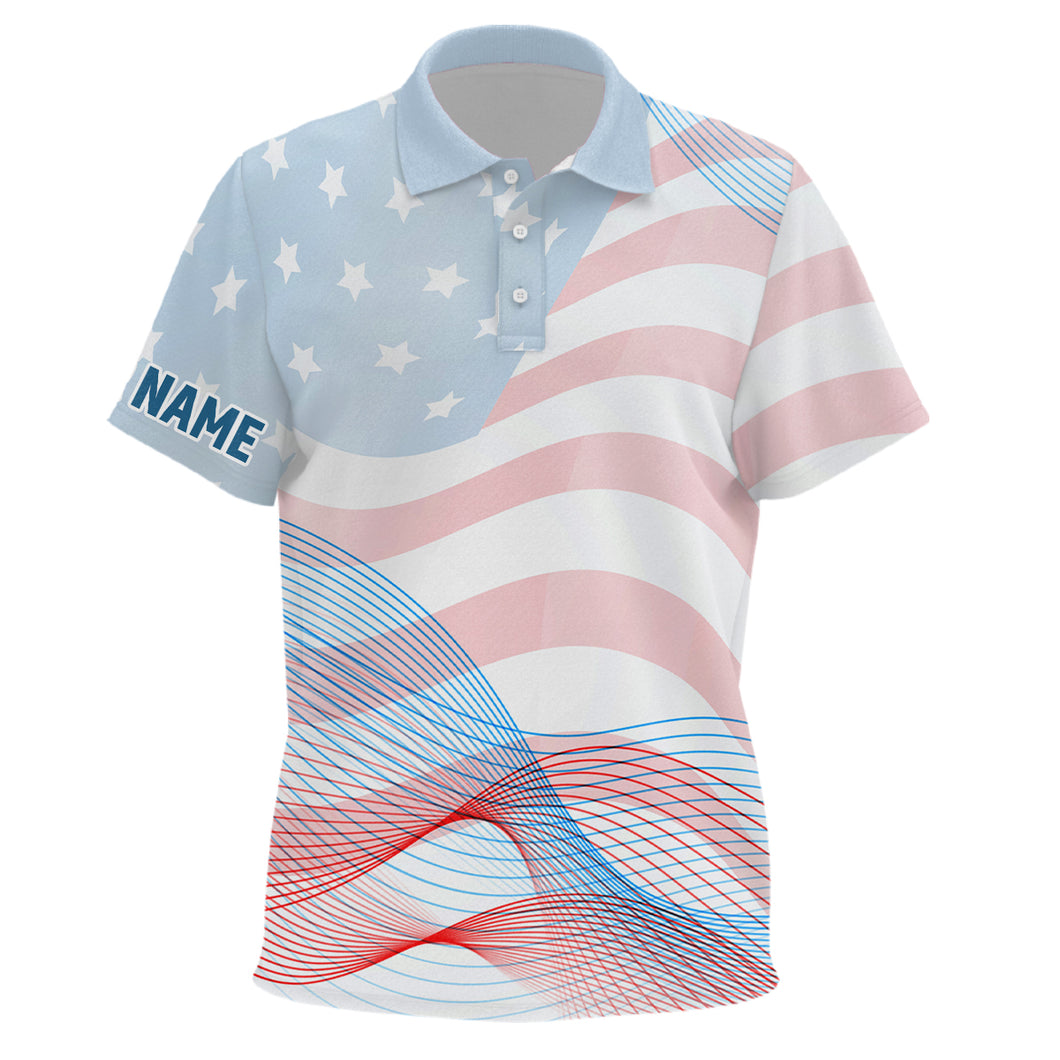 Transparent American Flag Kids Golf Polo Shirts Custom Patriotic Golf Shirts For Kid LDT1419