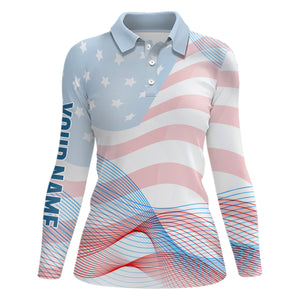 Transparent American Flag Womens Golf Polo Shirts Custom Patriotic Golf Shirts For Women LDT1419