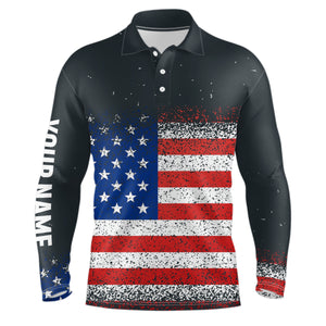 Grunge Vintage American Flag Mens Golf Polo Shirt Custom Patriotic Golf Shirts For Men Golf Gifts LDT1420