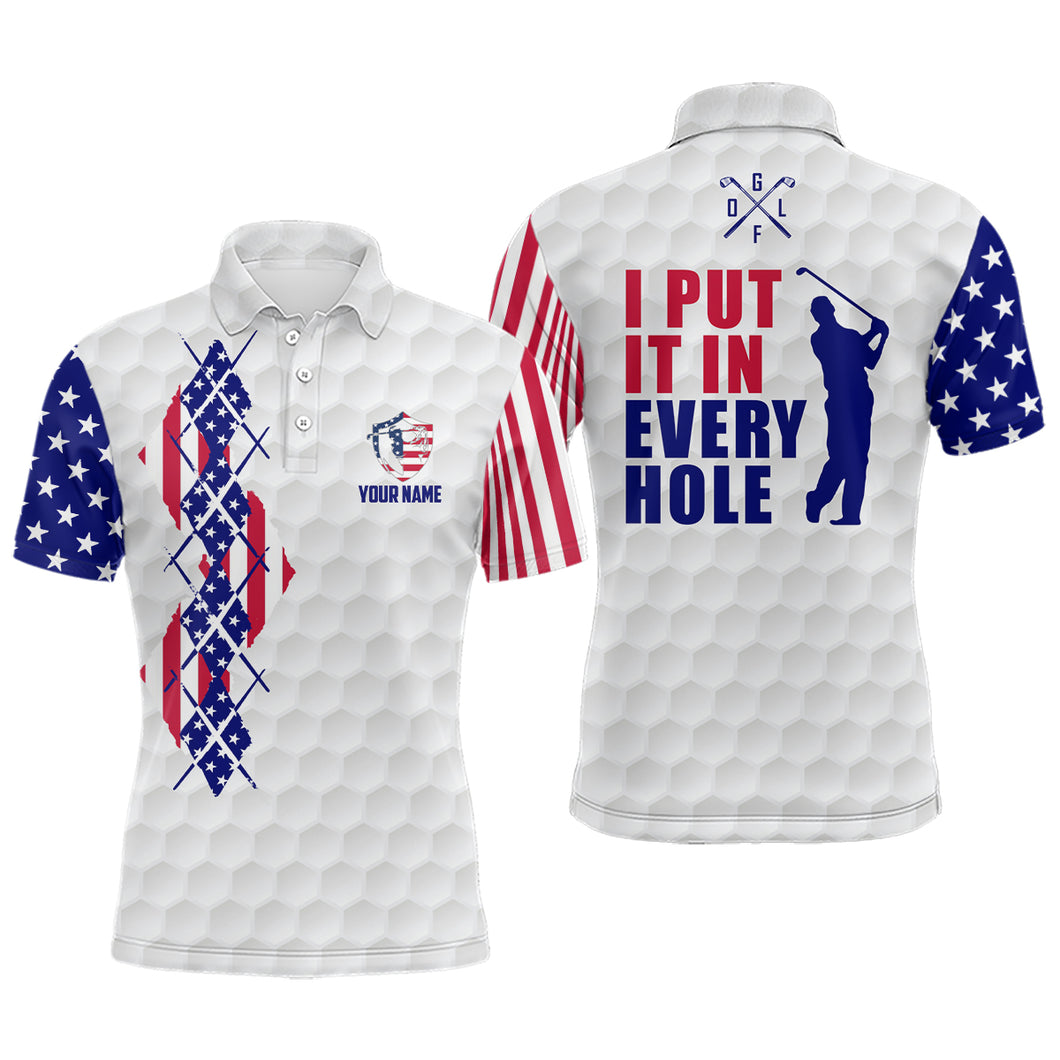 American Flag Argyle Mens Golf Polo Shirts, Personalized Patriotic Us Golf Shirts For Men LDT0205