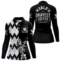 Load image into Gallery viewer, Skull Funny Golf Custom Name Polo Shirt Black &amp; White Argyle Golf Shirts For Women, Golf Gift LDT0209