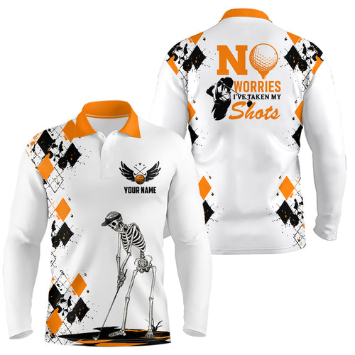 Mens Skull Golf Polo Shirt Argyle Pattern Orange Golf Shirts For Mens Halloween Golf Gifts LDT0480