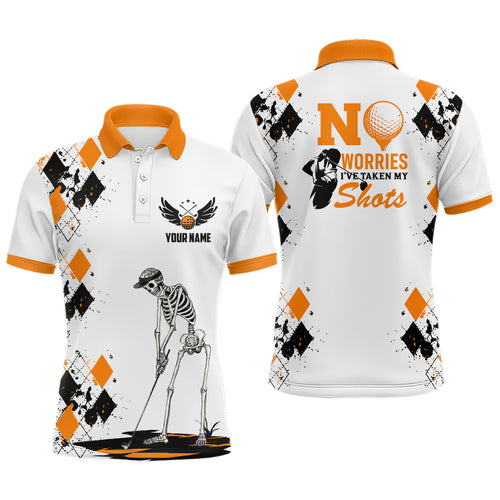Mens Skull Golf Polo Shirt Argyle Pattern Orange Golf Shirts For Mens Halloween Golf Gifts LDT0480