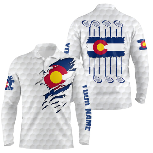 Colorado Flag Golf Pattern White Mens Polo Shirt Custom Golf Shirts For Men Patriotic Golf Gifts LDT0785