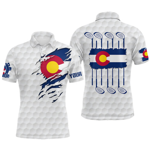 Colorado Flag Golf Pattern White Mens Polo Shirt Custom Golf Shirts For Men Patriotic Golf Gifts LDT0785