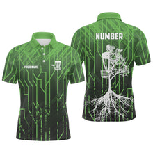 Load image into Gallery viewer, Green Retro Mens Disc Golf Polo Shirt Geometric Custom Number Disc Golf Tops For Men Disc Golf Basket LDT1012