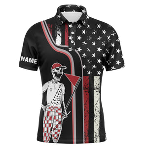 Retro American Flag Skull Golf Mens Polo Shirts Custom Patriotic Golf Shirts For Men Golf Gifts LDT0552