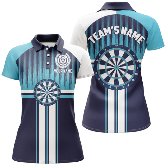 Customized Dart Board Sports Style White Blue Polo Shirts Darts Jersey For Women LDT0416