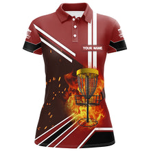 Load image into Gallery viewer, Disc Golf Basket On Fire And Water Red Polo Shirts Custom Flame Disc Golf Shirts For Women LDT0222