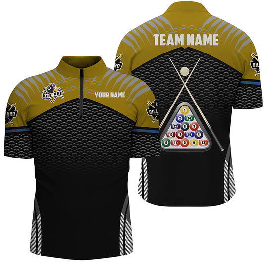 Personalized Sport Yellow 8 Ball Billiard 3D Quarter-Zip Shirts For Men, Billiard Balls Jerseys VHM1028
