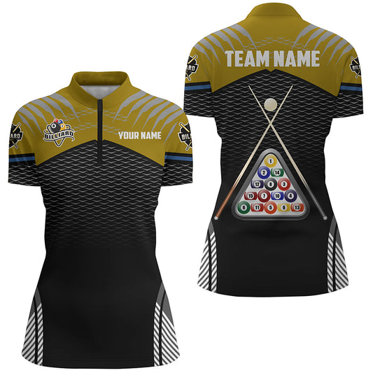 Personalized Sport Yellow 8 Ball Billiard 3D Quarter-Zip Shirts For Women, Billiard Balls Jerseys VHM1028