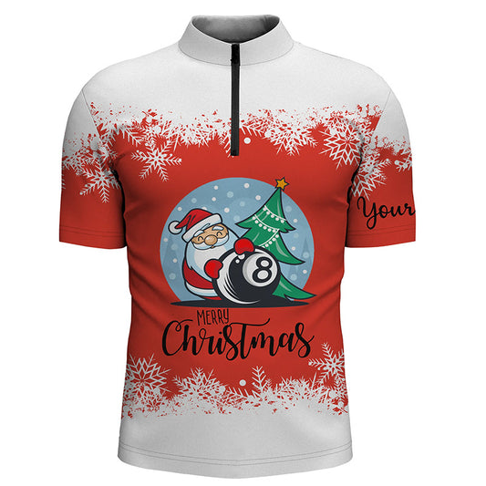 Personalized Merry Christmas 8 Ball Billiard Quarter-Zip Shirts For Men, Christmas Billiard Shirts VHM0664