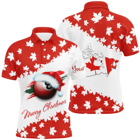 Personalized Merry Christmas 8 Ball Pool Canadian Flag Billiard Polo Shirts For Men, Billiard Gifts VHM0666