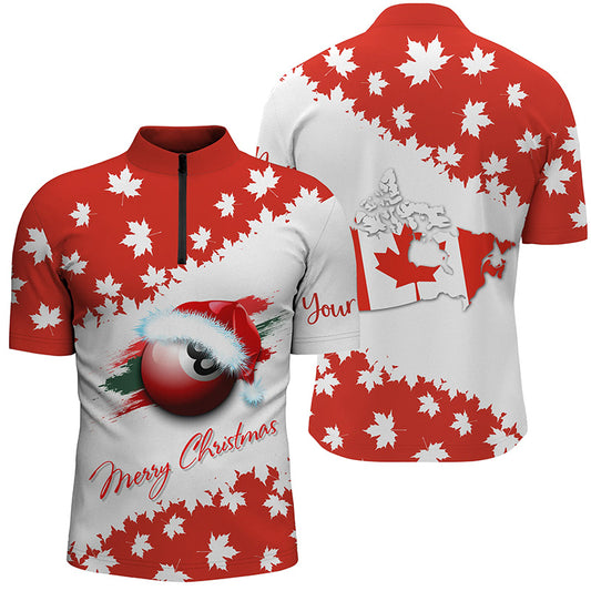 Personalized Merry Christmas 8 Ball Pool Canadian Flag Billiard Quarter-Zip Shirts For Men VHM0666
