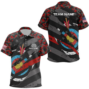 Personalized Red Retro Camo Target Archery 3D Polo Shirts For Kids, Custom US Flag Archery Jerseys VHM0675