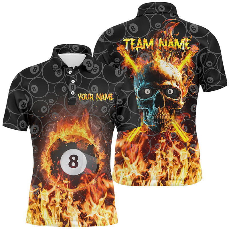 Personalized Billiard Skull 8 Ball Flame Billiard 3D Polo Shirts For Men, Custom Billiards Jerseys VHM0296