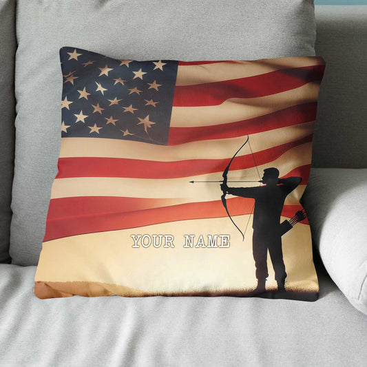 Personalized US Flag Men Player Archery Pillow, Gifts For Archery Lovers VHM0906