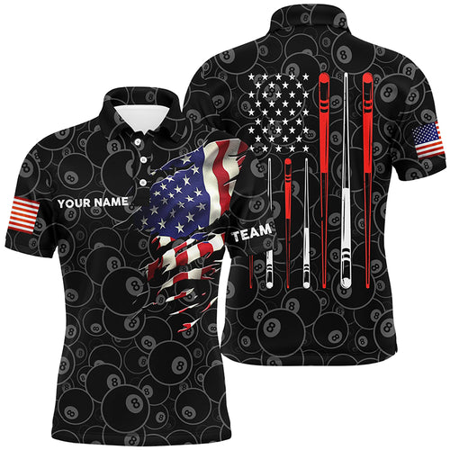 Personalized US Flag 8 Ball Billiard Polo Shirts For Men, Custom US Flag Sticks Billiard Shirts VHM0771