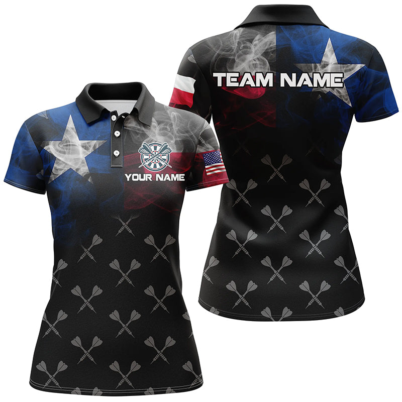 Personalized Smoke Texas Flag Dart Polo Shirts, Custom Patriotic Darts Shirts For Women Dart Jerseys VHM1093