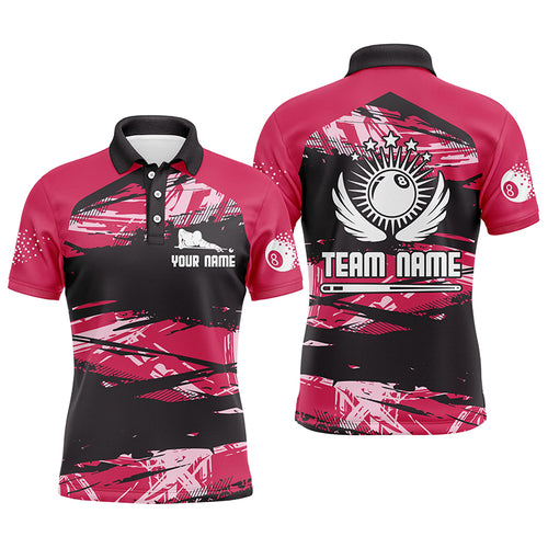 Personalized Pink Billiard 8 Ball Pool 3D Polo Shirts For Men, Custom Name Funny Billiard Jerseys VHM0031