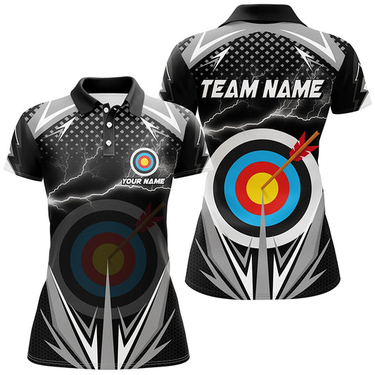 Personalized Thunder Lighting Target Archery 3D Polo Shirts For Women, Custom Archery Team Jerseys VHM1021