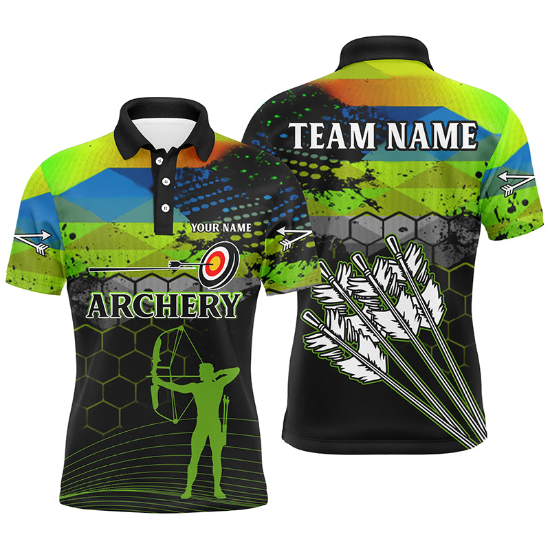Personalized Green Colors 3D Arrows Archery Polo Shirts For Men, Custom Silhouette Archer Shirts VHM0649