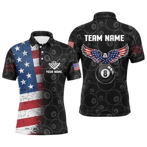 Personalized US Flag Eagle 8 Ball Pattern Billiard 3D Polo Shirts For Men, Custom Billiards Jerseys VHM0456