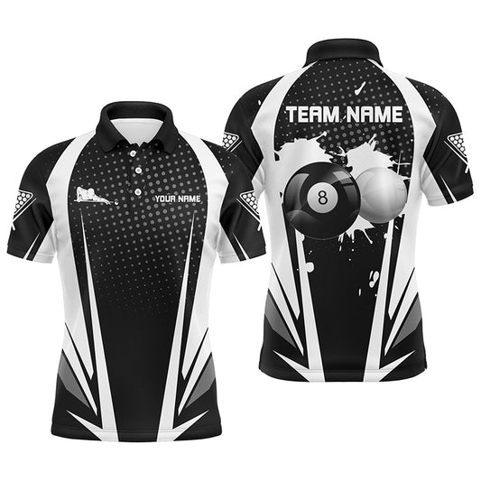 Personalized Paint Billiard Balls Black White 3D Polo Shirts For Men, 8 Ball Billiards Jerseys VHM0458