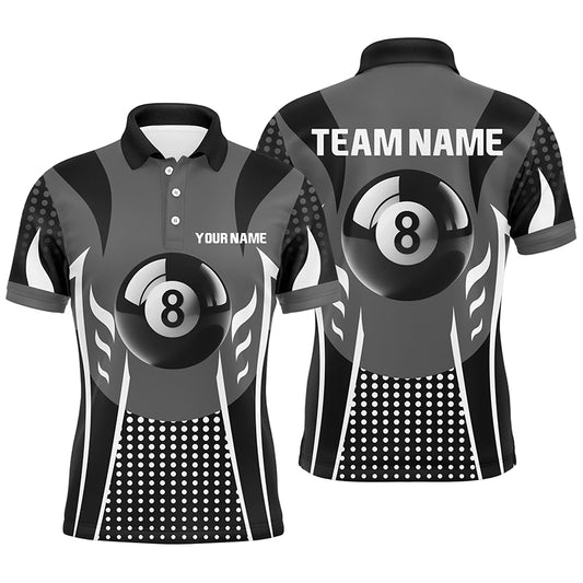 Personalized White Black 8 Ball Billiard 3D Polo Shirts For Men, Sport Billiard 8 Ball Pool Jerseys VHM1039