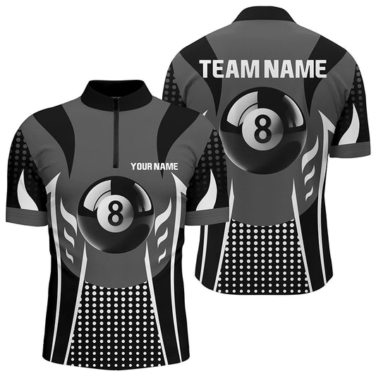 Personalized White Black 8 Ball Billiard 3D Quarter-Zip Shirts For Men, Billiard 8 Ball Pool Jerseys VHM1039