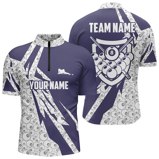 Personalized 8 Ball Pattern Purple White Billiard Quarter-Zip Shirts For Men, Billiard Balls Shirts VHM0463