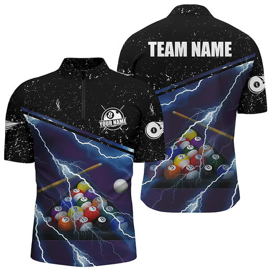 Personalized Thunder Lighting Purple Black Billiard Quarter-Zip Shirts For Men, Billiard Balls Shirts VHM0465