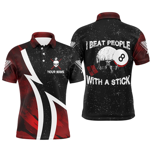Personalized I Beat People With A Stick 8 Ball Billiard Polo Shirts For Men, Skull Billiard Shirts VHM0467