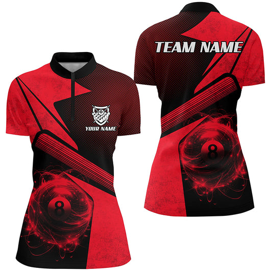 Personalized Sport Red 8 Ball Billiard 3D Quarter-Zip Shirts For Women, 8 Ball Pool Team Jerseys VHM1044