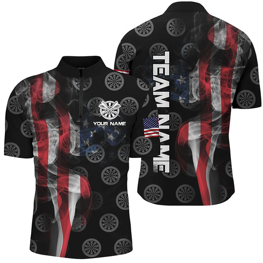 Personalized Smoke US Flag Dart Quarter-Zip Shirts, Patriotic Darts Shirts For Men Dart Jerseys VHM1100