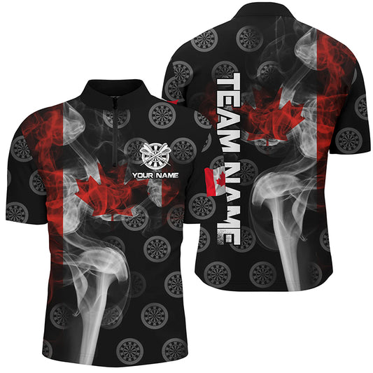 Personalized Smoke Canada Flag Dart Quarter-Zip Shirts, Patriotic Darts Shirts For Men Dart Jerseys VHM1101