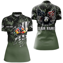 Load image into Gallery viewer, Personalized Camouflage US Flag Billiard Balls Shirts For Women, Funny Billiard 8 Ball Wings Jerseys VHM1196