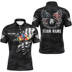 Personalized Camouflage US Flag Billiard Balls Shirts For Men, Funny Billiard 8 Ball Wings Jerseys VHM1197