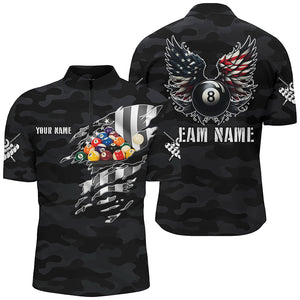 Personalized Camouflage US Flag Billiard Balls Shirts For Men, Funny Billiard 8 Ball Wings Jerseys VHM1197