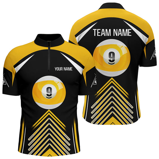 Personalized 9 Ball Pool Yellow Black Version Billiard Quarter-Zip Shirts For Men, Billiard Jerseys VHM0471