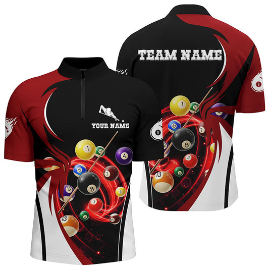 Personalized Billiard Balls 8 Ball Pool Flame Red Black Billiard 3D Quarter-Zip Shirts For Men VHM0475
