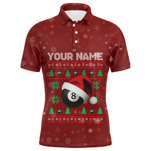 Personalized Christmas Billiard 8 Ball Polo Shirts For Men, Custom 8 Ball Pool Christmas Shirts VHM0673