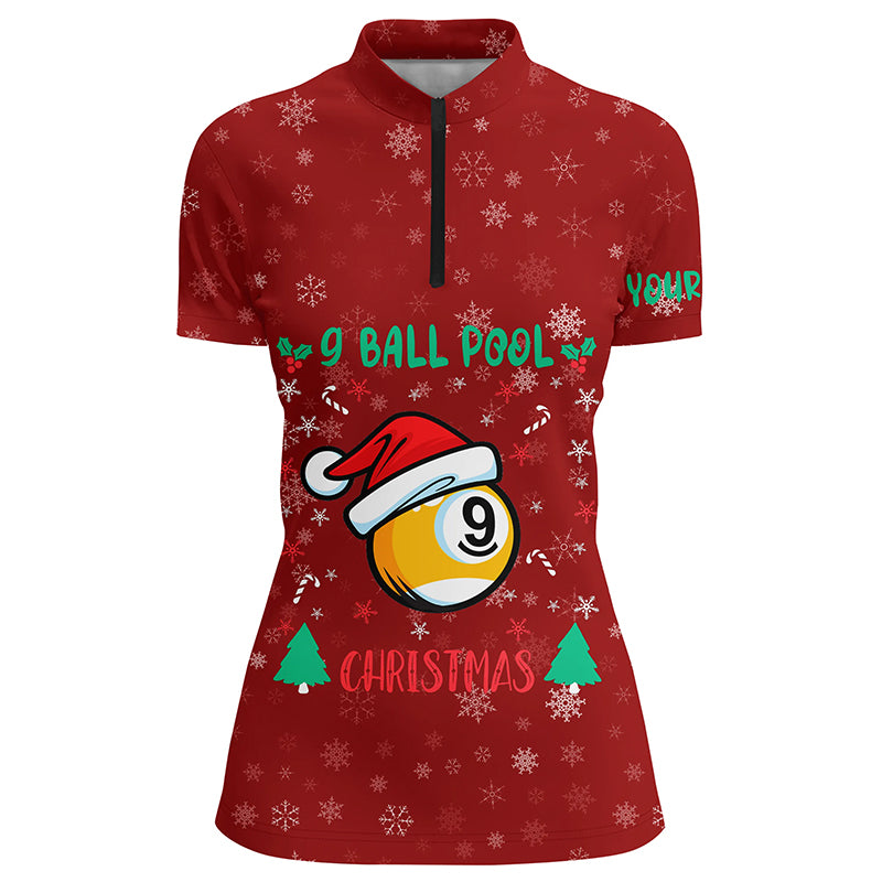 Personalized Christmas Billiard 9 Ball Quarter-Zip Shirts For Women, 9 Ball Pool Christmas Shirts VHM0674