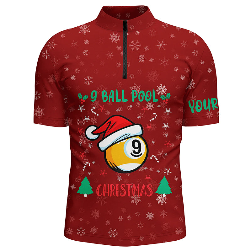 Personalized Christmas Billiard 9 Ball Quarter-Zip Shirts For Men, 9 Ball Pool Christmas Shirts VHM0674