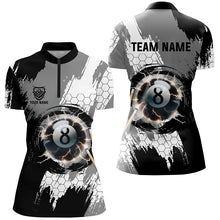 Load image into Gallery viewer, Personalized Black Grey Lightning 8 Ball Billiards 3D Shirts For Women 8 Ball Pool Team Jerseys VHM1175