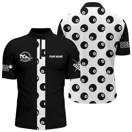 Personalized 8 Ball Pool Pattern Black White Billiard Quarter-Zip Shirts For Men, Billiard Jerseys VHM0485