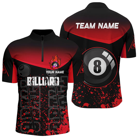 Personalized Red Fire 8 Ball Pool Billiard Quarter-Zip Shirts For Men, 8 Ball Billiard Team Shirts VHM0702